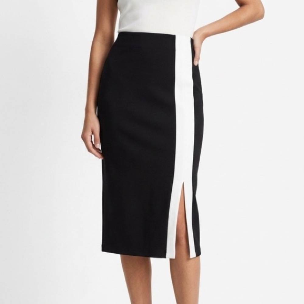 Anthropology Maeve pencil skirt with white stripe detail/slit flare.